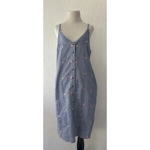 NWT Gingham Floral Midi Dress Button Front Spaghetti Strap Cottagecore Summer LG